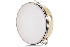 Tamburello Rotondo in Legno Flexzion per Bambini e Adulti 6" Pollice Singola Fila 8 Coppie di Sonagli, Strumento di Percussione Manuale in Legno per Principianti e Professionisti del Tamburello