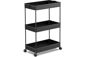 SPACEKEEPER Carro de Almacenamiento de 3 Niveles, estantería móvil, Carro de Utilidad Deslizante, Multiusos para baño, lavandería, Dormitorio, Oficina, Lugares Estrechos, Negro
