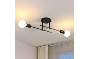 Riserva Lustre Plafonnier Industriel, 2 Lumières E27 Lustre Vintage Sputnik, Noir Plafonniers en Métal, Forme DIY Lampe Plafond Retro pour Chambre, Cuisine, Salon, Café