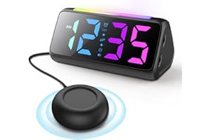 Netzu Wecker Digital für Tiefschläfer, Lauter Wecker mit Vibration, Nachtlicht, Bunte Anzeige, DST, USB-Ladeanschluss, Batterie-Backup, Vibrationswecker für Gehörlose Schlafzimmer Nachttisch