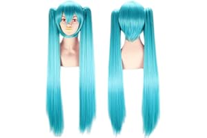 TRANSPLANT Peluca de doble cola de caballo Hatsune Miku, peluca larga y lacia, para niña, peluca sintética para cosplay, color azul lago, 100 cm
