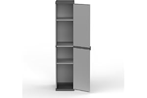 mongardi: Armario de Resina de PVC y PP, 1 Puerta, 3 estantes, fácil de Montar, Modular System, Resistente, Apto para ambientes Interiores y Exteriores, 34 x 40 x 165 cm, Gris y Negro