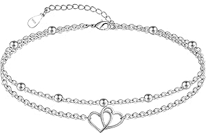 CHIC & ARTSY Womens Anklet 925 Sterling Silver Created Opal Layered Anklet Bracelet Dainty Beaded Chain Anklet Adjustable 11" Best Friend Anklet for Women