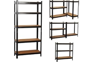 COZYBRITE Garage Shelving Units 5 Tier Heavy Duty Shed Storage Racking Shelf Metal Boltless 875kg Capacity 175kg Per Shelf for Warehouse Workshop Office (Black, 90x40x180cm)