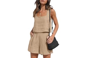 Geagodelia Set di Pantaloncini da Donna 2 Pezzi Canotta Lino + Pantaloncini Tuta Casual da Donne Estiva per Spiaggia Vacanza