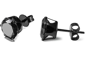JewelryWe Men Women's Hypoallergenic Stainless Steel Round Black Cubic Zirconia Piercing Stud Earrings 3mm-8mm