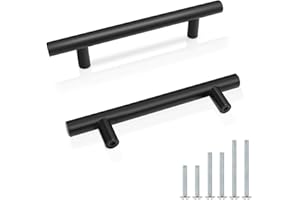 Probrico 10 x Matte Black T Bar Handle Pull Stainless Steel Kitchen Cabinet Cupboard Cabinet Door Knob 96mm Hole Centres for Wardrobe Door Handle