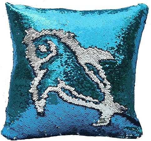 DoTech DIY two-color Sequins Mermaid Pillow and Cushion Cases Reversible Glitter Sequin Pillowcase Cushion Magical Color Changing Pillow Cover for Home Car Sofa Decorative 16 x 16 inch (Blue and Silver)