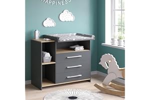 Vicco Cambiador Oskar, Antracita/Roble Dorado, 113 x 93 cm con 3 cajones