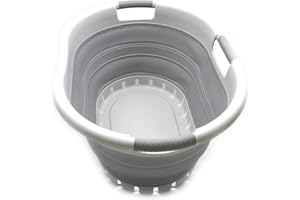 SAMMART Cesta de lavandería Plegable de plástico con 3 manijas - Contenedor de Almacenamiento emergente Plegable - Tina de Lavado portátil - Cesta de Ahorro de Espacio (Gris/Gris) 36L