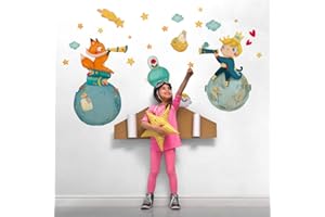 kina - Adesivo Murale Bambini Decorazione Parete Cameretta R00570 - Eco-Tessuto, Ecologico Anallergico, Riposizionabile, Effetto Carezza, Asilo Nido - Grafica Piccolo Principe e Misura 100x30 cm