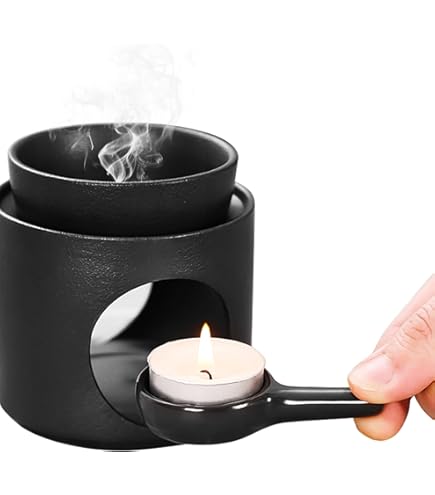 Diffusore Aromi Ecooe In Ceramica Nera - Per Oli Essenziali Con Portacandela, Design Floreale - Foto 11