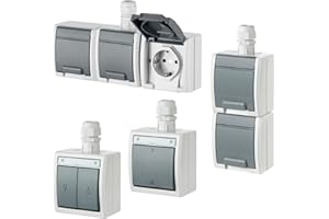 asvendo Elektro Surface-Mounted Series/Sockets/Switches/Button/Blind Button/Bell Button/Light Grey/IP65/Waterproof, Suitable for Wet Rooms (3-Way Socket)