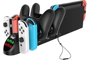 FYOUNG 6 in 1 Switch Controller Ladestation Kompatibel mit Nintendo Switch & Switch OLED mit USB Anschluss, Switch Ladestation für Pro Controller und Joy Con Ladegerät Zubehör - Schwarz