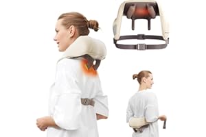 DamKee Neck Shoulder Back Massager with Heating - Neck Massagers Cordless for Pain Relief Deep Tissue, 5D Kneading Massage Pillow, Shiatsu Massager, Ideal Gifts for Women Men Mom Dad(Light Brown)