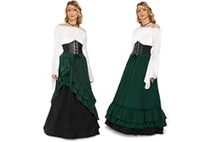 WELLCHY Falda Larga Medieval para Mujer, Vestido Victoriano Renacentista, Manga Acampanada Bohemio Costume Accesorios, Ropa Gótico Vintage Carnaval Partido Halloween