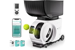 PONGBOT Tennisball-Maschine, App und Fernbedienung, benutzerdefinierte Bohrer, 150 Bälle, max. 80 km/h, 8+ Stunden Ausdauer, Dual-Motor für Topspin und Backspin