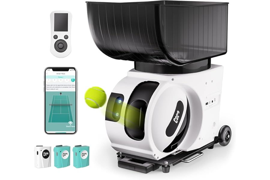 PONGBOT Tennis Ball Machine, APP and Remote Control, Custom Drills, 150 Ball Capacity, Max 80mph,8+ Hours of Endurance, Dual Motor for Topspin and Backspin
