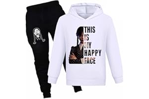 DROLA Mercredi Addams Série TV Sweat à Capuche et Pantalon Set, Unisexe 100% Coton Deux pièces Sets Hiver Chaud à Capuche pour Enfants Garçons Filles