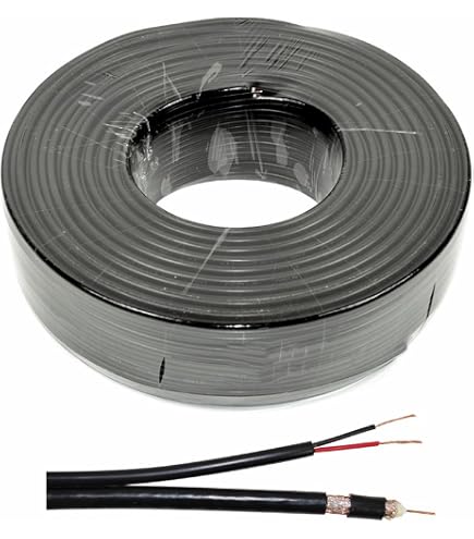 Câble Coaxial RG59 + Alimentation 100m - Pour Caméra CCTV - 75 Ohms - Blindage Double - Diamètre 6,5mm