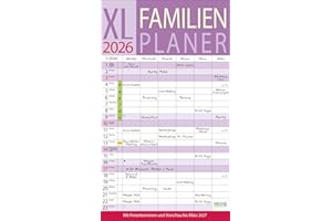 XL Familienplaner 2026: Familienkalender mit 6 breiten Spalten. Hochwertiger Familientimer mit Ferienterminen, extra Spalte, Vorschau bis März 2027 und nützlichen Zusatzinformationen.