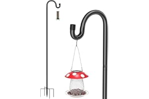 QIZENME Bird Feeder Pole,195cm Bird Feeders Hanging Station with 5 Prongs Base, Adjustable Feeding Station Heavy Duty Metal Hanging Shepherds Hooks for Lantern Wedding Decoration, Black,1 Pack