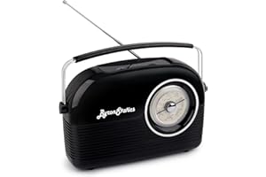 ByronStatics Radio FM Portable Radios, Plug in Wall or Battery Operated Radio for Home & Outdoor, BluetoothSpeaker, Strong Reception, Large Dial Easy to Use, Transistor Antenna, Headphone Jack, Black