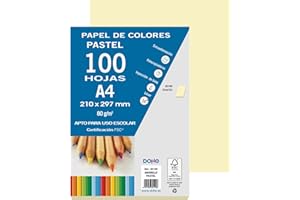 Dohe - Folios Amarillo Pastel (100 uds.) - Papeles A4 (21x29,7 cm), Grosor 80 gr/m², Hojas para Imprimir, Dibujo, Manualidades, Decoración, Encuadernación