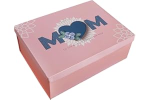 STRBOXONG Mother's Day Gift Boxes with Lids, 270x210x105 mm Large Empty Gift Boxes for Mother, Luxury Sturdy Foldable Cardboard Box for Gifts, Presents I Love You Mom (Pack of 1)