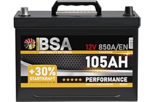 ‎BSA BATTERY HIGH QUALITY BATTERIES BSA ASIA Autobatterie 105Ah 12V 850A/EN ASIA Batterie Plus-Pol Links 30% mehr Startleistung ersetzt 95Ah 100Ah