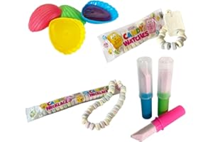 SWEET FLASH Retro Süßigkeiten Mix 40-teilig: Schleckmuscheln (10x), Süße Ketten (10x), Süße Uhren (10x) & Lutsch-Lippenstifte (10x) | Nostalgie Candy-Klassiker für Kindergeburtstage, Goodie Bags & 90er-Partys