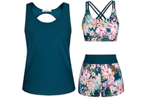 JASAMBAC 3 Piece Tankini Swimsuit for Women Swimwear Tank Top with Bikini Top Boyshort Set
