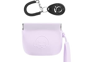 FIDWALL Pochette en Silicone Pour Friandises Pour Chien,Fermeture Automatique,Avec Clickers de Dressage Pour Chiens,Marche Pour Chien et Chat,Format de Poche,Facile à Nettoyer,Sac de Voyage (violet clair)