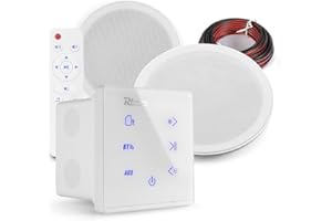 Power Dynamics PD MSLP65 Marine Ceiling Speakers with A50W White Wall Amplifier, Bluetooth Ceiling Speaker System, Weatherproof Outdoor Bathroom Speaker Kit, USB/Aux Input, IPX5 Rated