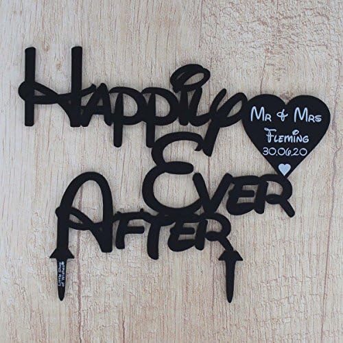 Happily Ever After Wedding Cake Toppers Personalised Mr & Mrs/Same Sex/Couples Names or ANY TEXT (14cm x 12cm - Frosted Black)
