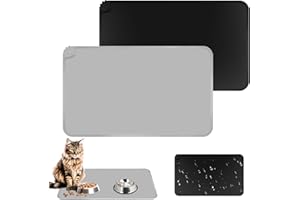 TNOMSNO 2 Stück Napfunterlage für Hund & Katze, 48x30cm Set Silikon Hundenapf Unterlage Wasserdichte Rutschfeste Fütterungsmatte in Schwarz&Grau