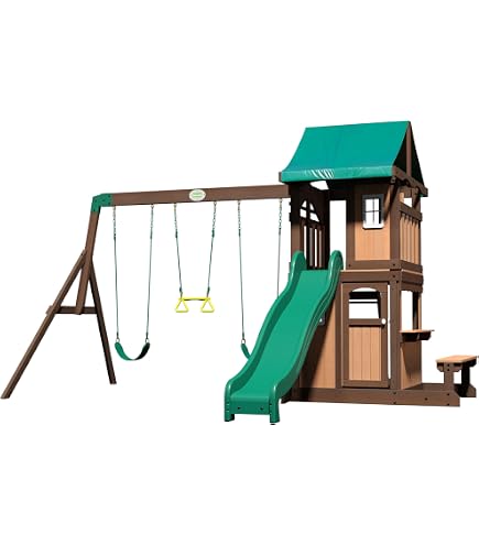 WICKEY Aire de jeux Portique bois Smart Savana avec balançoire et WICKEY Aire de jeux Portique bois Smart Savana avec balançoire et