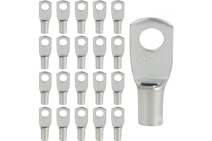 QIDARUSXL 20-Pack Cable Lugs Set - 4mm² Pipe Terminals & M4 SC Ring Terminals, Thickened Galvanised Copper, Uninsulated for Car/Industrial Electrical(Silver, SC4-4)