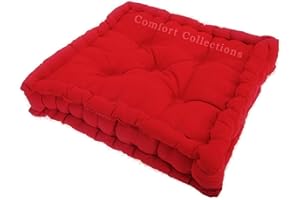 Comfort Collections Booster Seat Cushion Pad 100% Cotton Filling Thick Cushion Seat Pads Adults Chair Armchair Garden Red 45cm x 45cm + 10cm Thickness Approximate