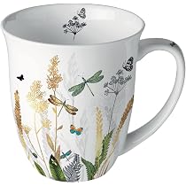 Ambiente Kaffeetasse Aus Fine Bone China – 0,4l, Blatt-Design, In Geschenkbox