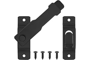 QJKEJI Black Door Latch, Stainless Steel Gate Latches, Garden Gate Locks for Wooden Gates, Barn Sliding Door Lock Bolts, Buckle Cam Safety Door Bolt Flip Latch for Cabinet Garage Window Closet Door, 4.45"