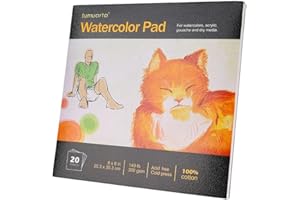 100% bawełna kwadratowy papier akwarelowy, 20,3 x 20,3 cm, 300 GSM, 20 arkuszy, 40 stron, bezkwasowy, drobnoziarnisty tumuarta Aquarell Block Mix Media szkicownik do akwareli, akrylu, gwaszu, ołówków