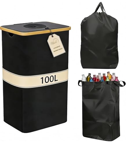 IEEILULU Raccoglitore di Bottiglie, 100L Pattumiera Differenziata per Bottiglia Plastica Bottiglia Vetro, Contenitori Raccolta Differenziata Interno, Bidone Raccolta con Foro per Cucina (Grigio, 110L