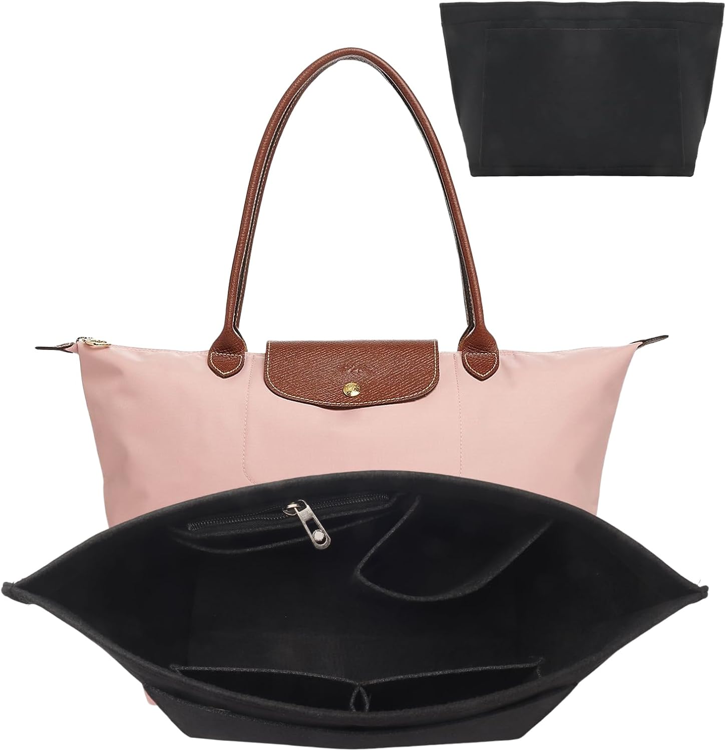 Organisateur de poche pour Longchamp L, sac à main, organiseur en feutre avec plusieurs poches, Folding Tote Bag Organizer for Insert Wallet (noir, L)
