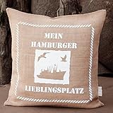 Jute-Kissen-Bezug * HAMBURG ... Cap San Diego* / Kaffee-Sack-Leinen / Rupfen / Dekoration: maritim & rustikal & vintage - Shabby-Chic-Style - Retro: Dekokissen 50 cm x 50 cm - HANDMADE