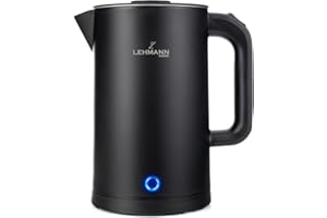 LEHMANN Czajnik elektryczny, 1,7 l, 2200 W, szybkie ogrzewanie, podwójna ścianka, stal nierdzewna, obrotowa podstawa o 360°, automatyczne wyłączanie, bez zawartości BPA-do herbaty, kawy, jedzenia dla