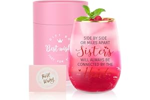 TUDOU Sister Birthday Gifts, Christmas Xmas Gifts Think of You Gift for Sister,Best Friends, Sis-in-Law -16 Oz Stemless Wine Glass Sis Presents