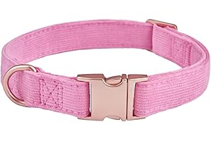 Petiry Soft Dog Collar with Safety Metal Buckle Adjustable Durable Comfort Velvet Corduroy Dog Collars for Medium Dogs,Pink,Neck 31-49cm