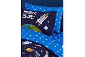 PRICE RIGHT HOME Parure de lit simple Junior et Taie D'oreiller - Aventure Spatiale Espace -The Sky is The Limit- - 120 cm x 150 cm