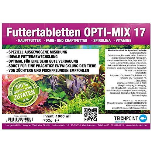 1000 ml (700g) Premium TOP Futtertabletten OPTI-MIX 17 Tabletten, Tablettenfutter Mix für Aquarium Zierfische - 2